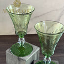 Egyptian Handblown Green Embossed Etched Goblet (Set of 2)