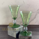 Egyptian Handblown Green Embossed Etched Goblet (Set of 2)