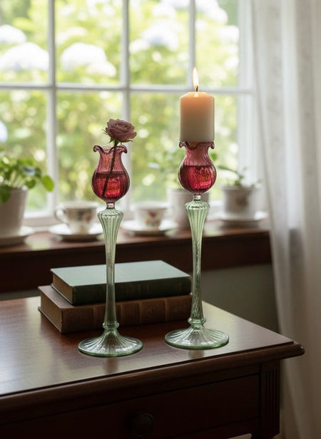 This exquisite mouth-blown glass candle holder showcases the artistry of skilled artisans, combining elegance and functionality. Crafted from high-quality glass.