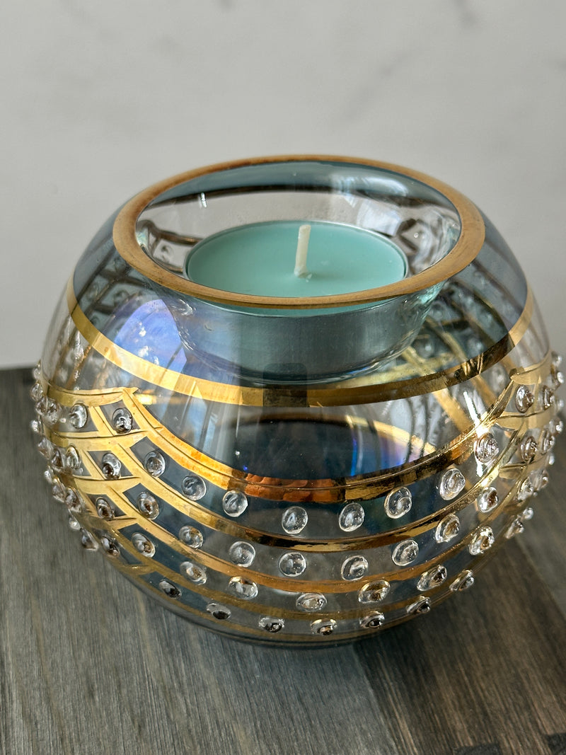 Egyptian Hand Blown Glass Tea Light Holder - Blue