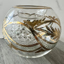 Egyptian Hand Blown Glass Tea Light Holder - Clear & Green Etched Glass