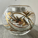 Egyptian Hand Blown Glass Tea Light Holder - Clear & Green Etched Glass