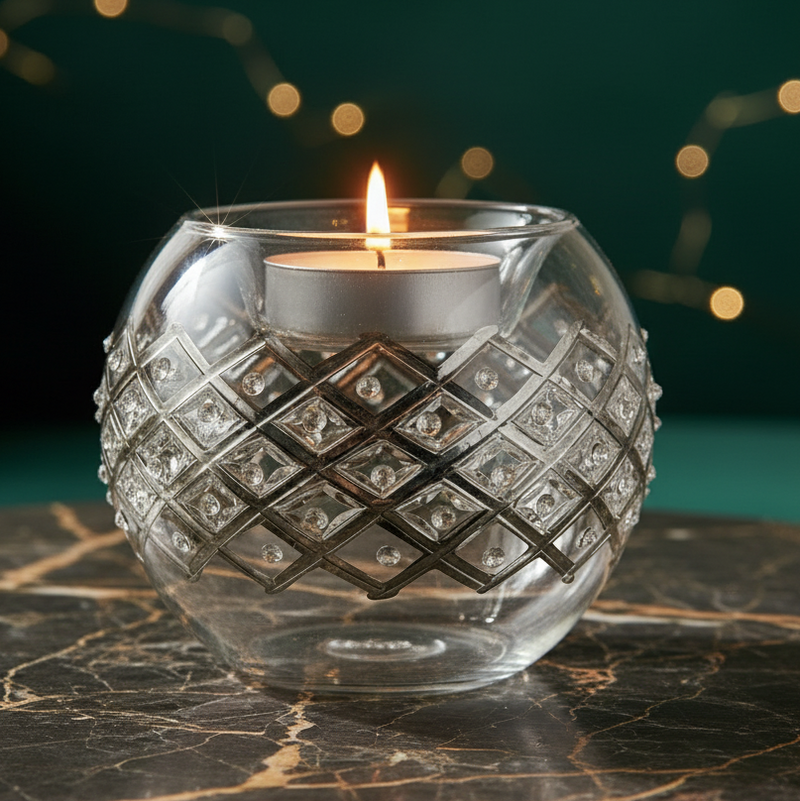 Egyptian Hand Blown Glass Tea Light Holder - Sliver