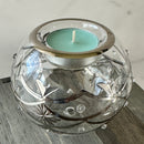 Egyptian Hand Blown Glass Tea Light Holder - Clear Glass-Silver Design