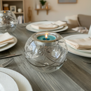 Egyptian Hand Blown Glass Tea Light Holder - Clear Glass-Silver Design