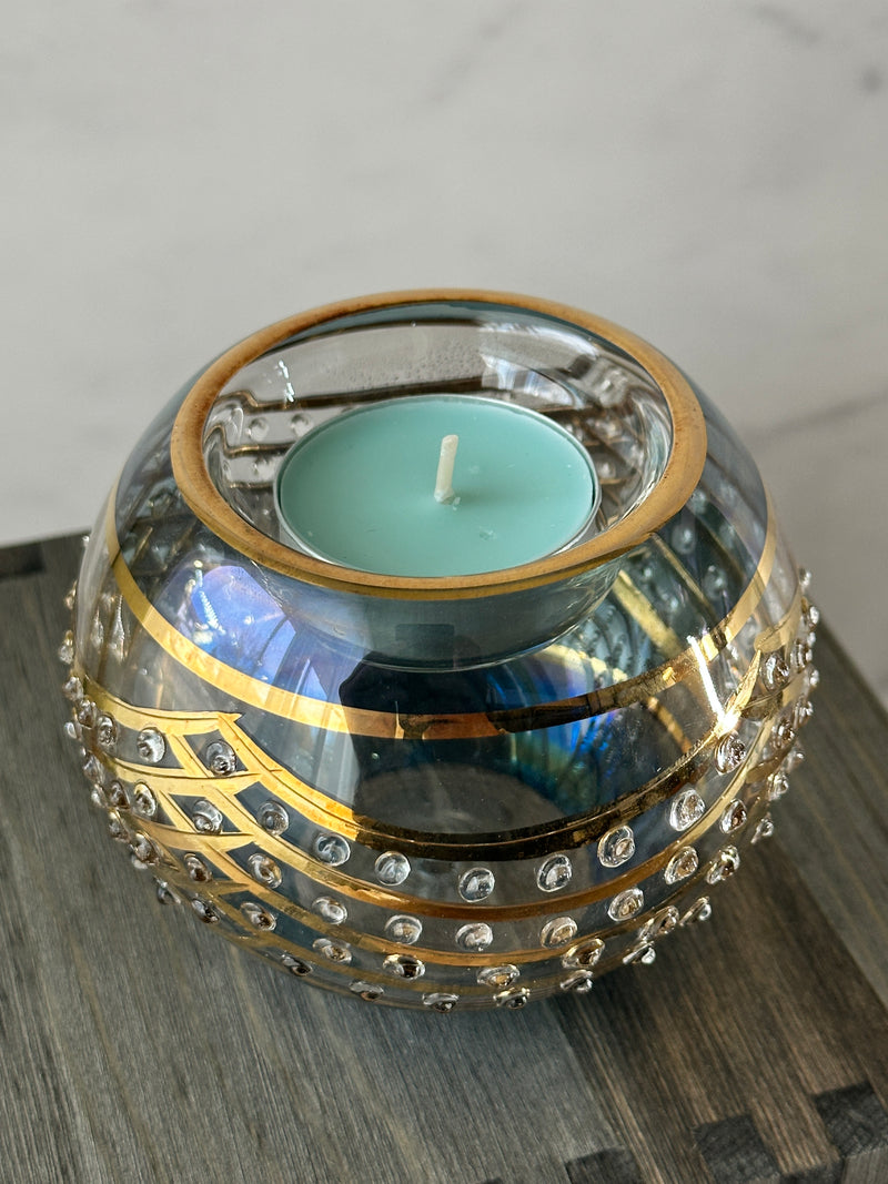 Egyptian Hand Blown Glass Tea Light Holder - Blue