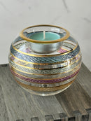 Egyptian Hand Blown Glass Tea Light Holder - Multi-Color Stripe
