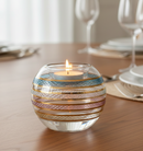 Egyptian Hand Blown Glass Tea Light Holder - Multi-Color Stripe