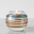 Egyptian Hand Blown Glass Tea Light Holder - Multi-Color Stripe
