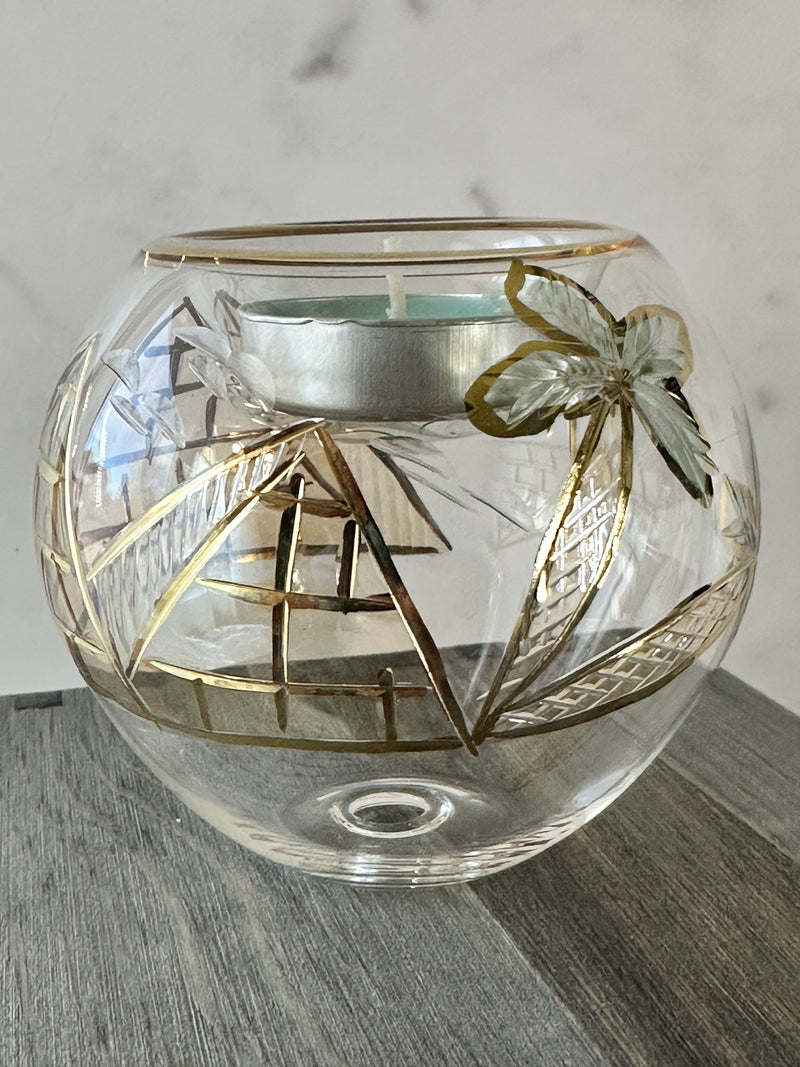 Egyptian Hand Blown Glass Tea Light Holder - Clear Glass