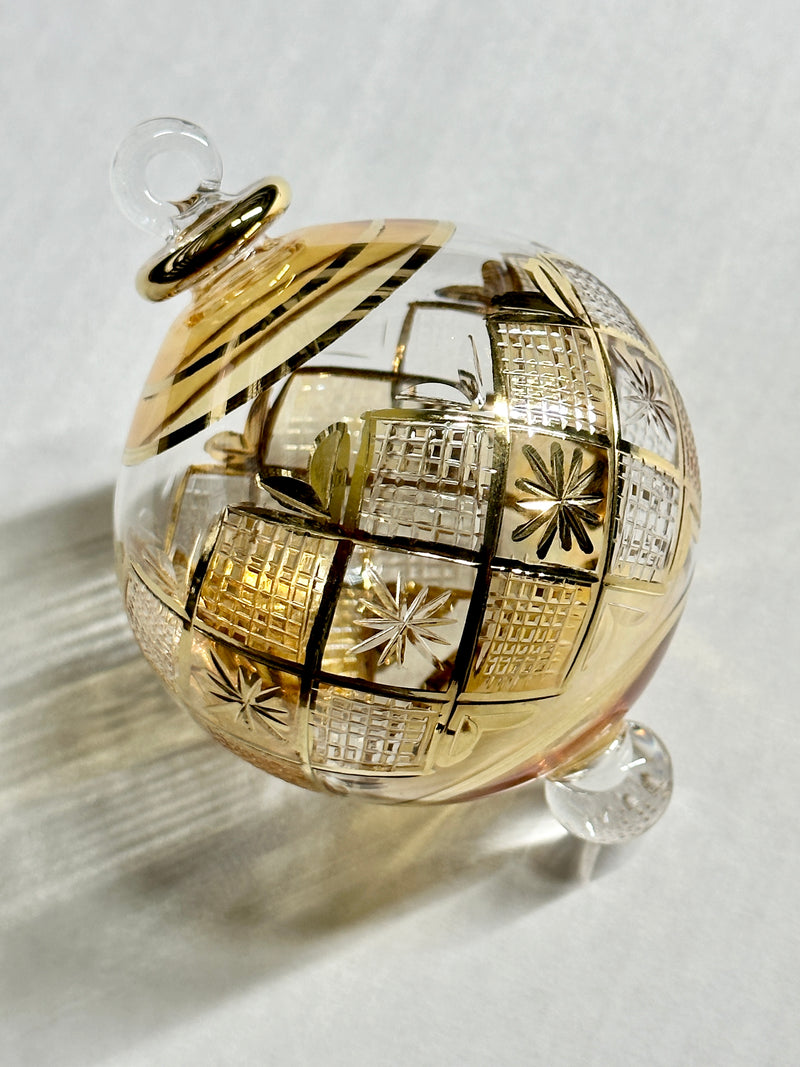 Large Crystal Globe w/ Hand Painted Geometric Design - Egyptian Hand Blown Glass Ornament