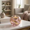 Egyptian Hand Blown Glass Tea Light Holder - Pink Glass-Gold Leave Design