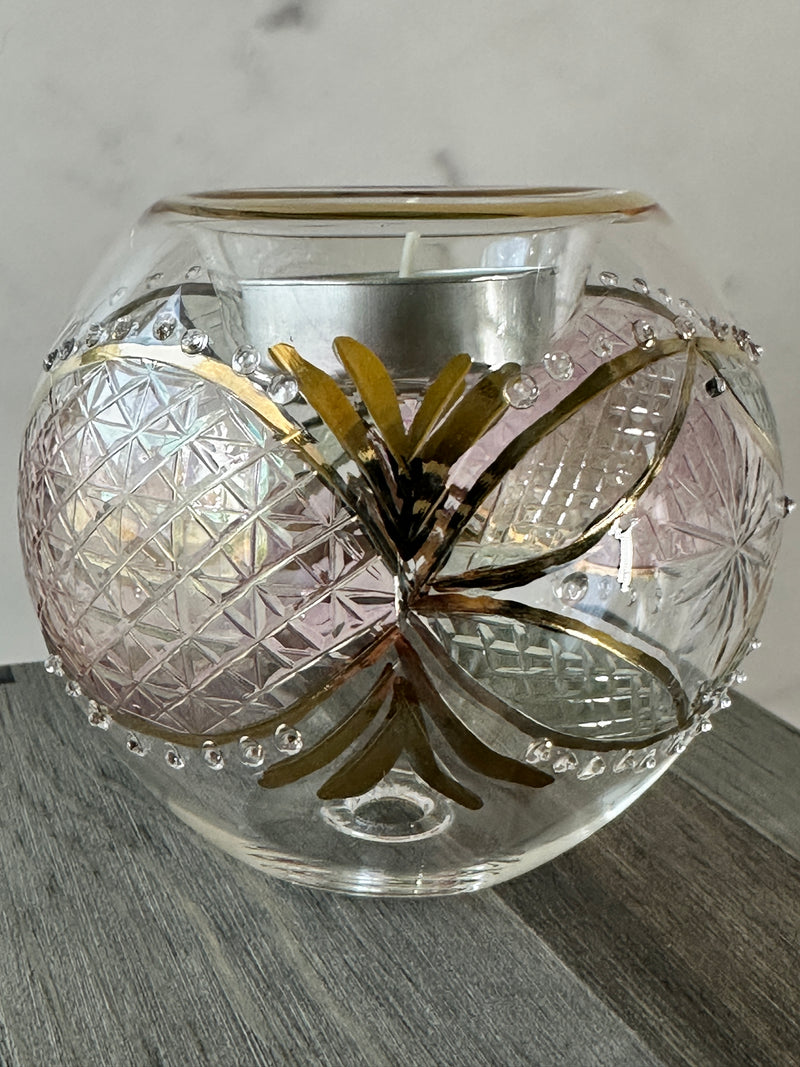 Egyptian Hand Blown Glass Tea Light Holder - Pink & Green Glass