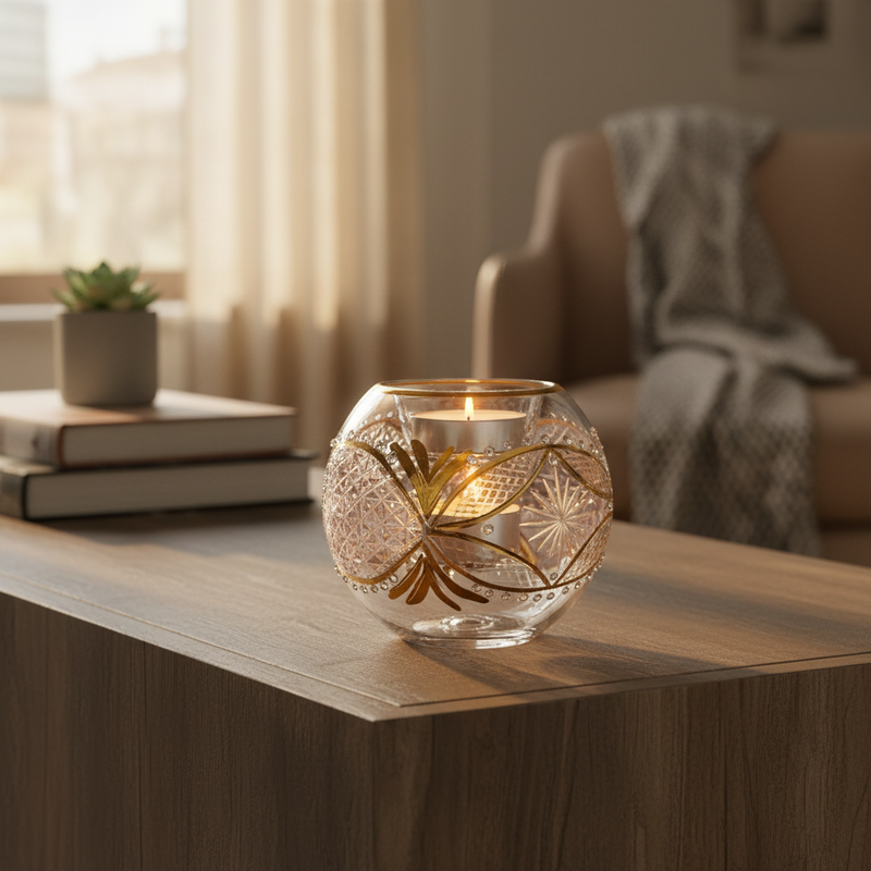 Egyptian Hand Blown Glass Tea Light Holder - Pink & Green Glass