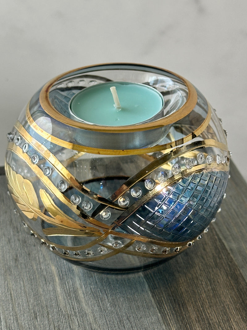 Egyptian Hand Blown Glass Tea Light Holder - Lite Blue