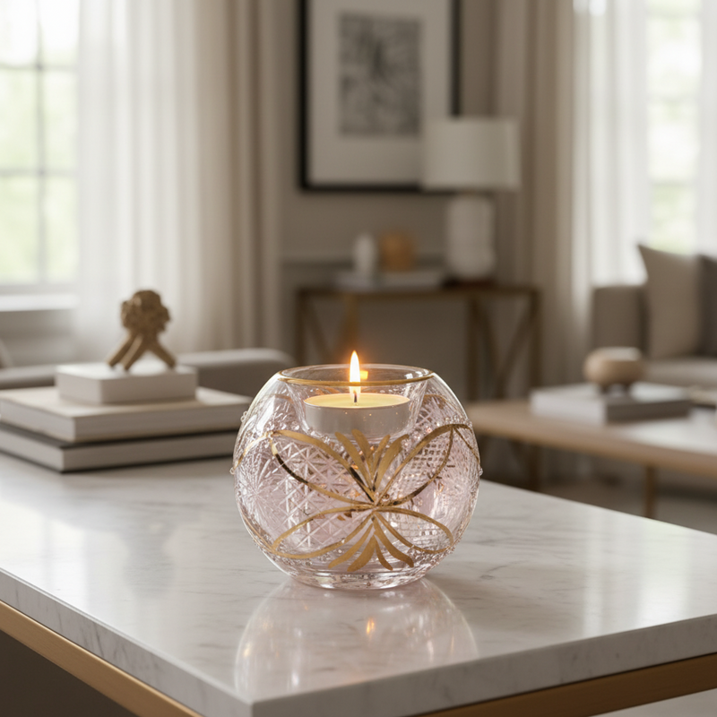 Egyptian Hand Blown Glass Tea Light Holder - Pink & Green Glass