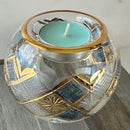 Egyptian Hand Blown Glass Tea Light Holder - Blue & Clear Glass