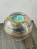 Egyptian Hand Blown Glass Tea Light Holder - Multi-Color Stripe