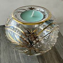 Egyptian Hand Blown Glass Tea Light Holder - Green & Clear Glass