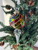 Multi Color Globe End with Crystal Stem Ornament - Egyptian Hand Blown Glass