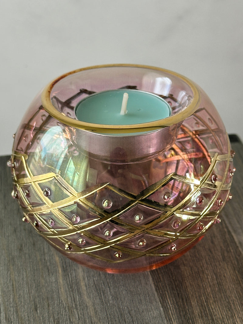 Egyptian Hand Blown Glass Tea Light Holder - Geomatric