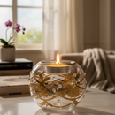 Egyptian Hand Blown Glass Tea Light Holder - Clear Glass Geometric Design