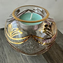 Egyptian Hand Blown Glass Tea Light Holder - Pink Etched Glass