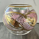 Egyptian Hand Blown Glass Tea Light Holder - Pink Glass-Gold Leave Design