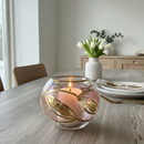 Egyptian Hand Blown Glass Tea Light Holder - Pink Glass-Gold Leave Design