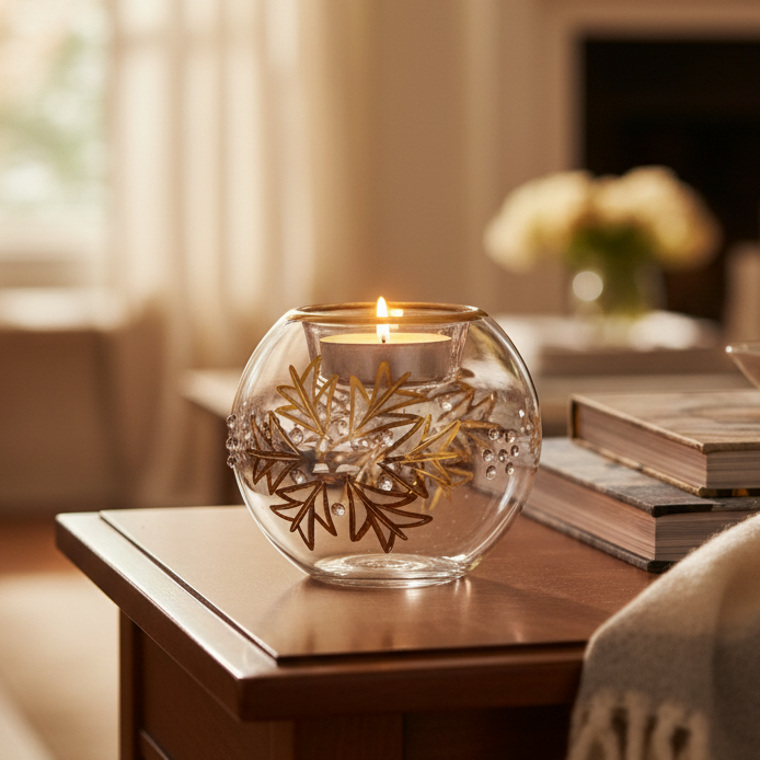 Egyptian Hand Blown Glass Tea Light Holder Flower