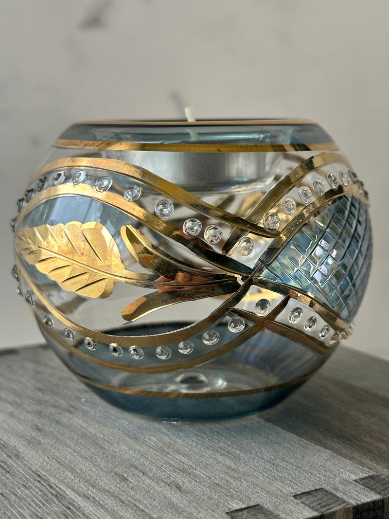 Egyptian Hand Blown Glass Tea Light Holder - Lite Blue