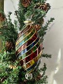 Multi Color Oval shape Stem Ornament - Egyptian Hand Blown Glass, Christmas Tree.