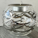 Egyptian Hand Blown Glass Tea Light Holder - Clear Glass-Silver Design
