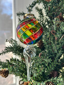 Multi Color Globe End with Crystal Stem Ornament - Egyptian Hand Blown Glass
