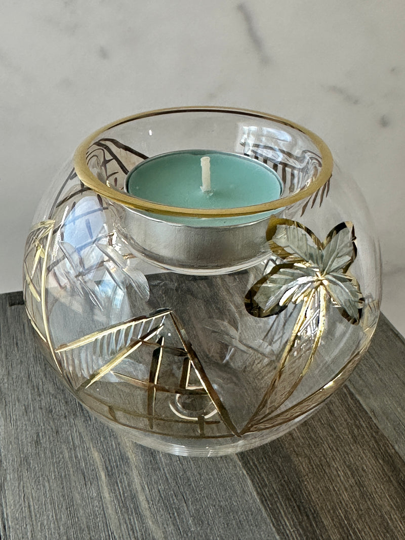 Egyptian Hand Blown Glass Tea Light Holder - Clear Glass