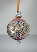 Large Crystal Ball w/ Hand Painted Gold Design - Egyptian Hand Blown Glass Ornament