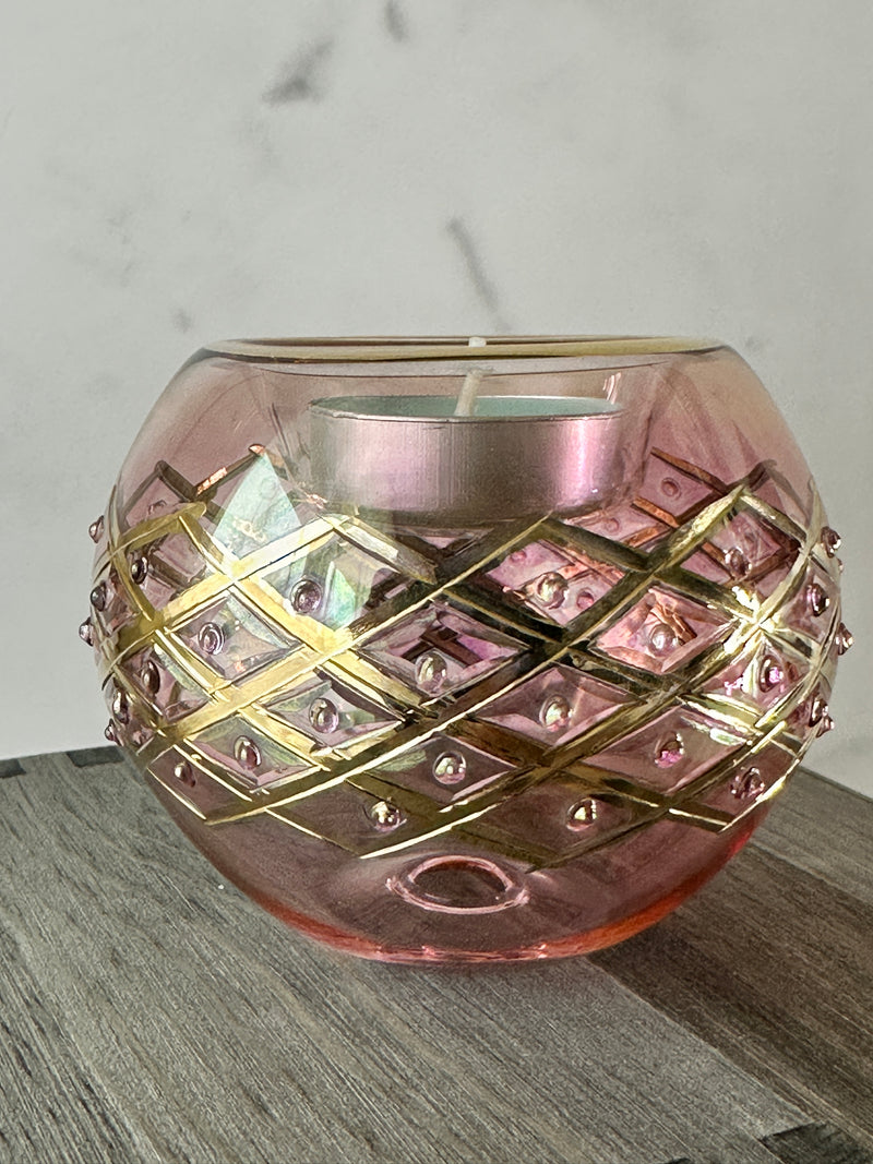 Egyptian Hand Blown Glass Tea Light Holder - Geomatric