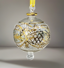 Large Crystal Ball w/ Hand Painted Gold Design - Egyptian Hand Blown Glass Ornament