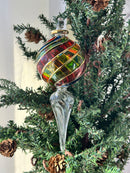 Multi Color Globe End with Crystal Stem Ornament - Egyptian Hand Blown Glass
