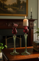 Handblown Ball Shape Tulip Swirl Candle Stick Holders Red/Green Set of 2