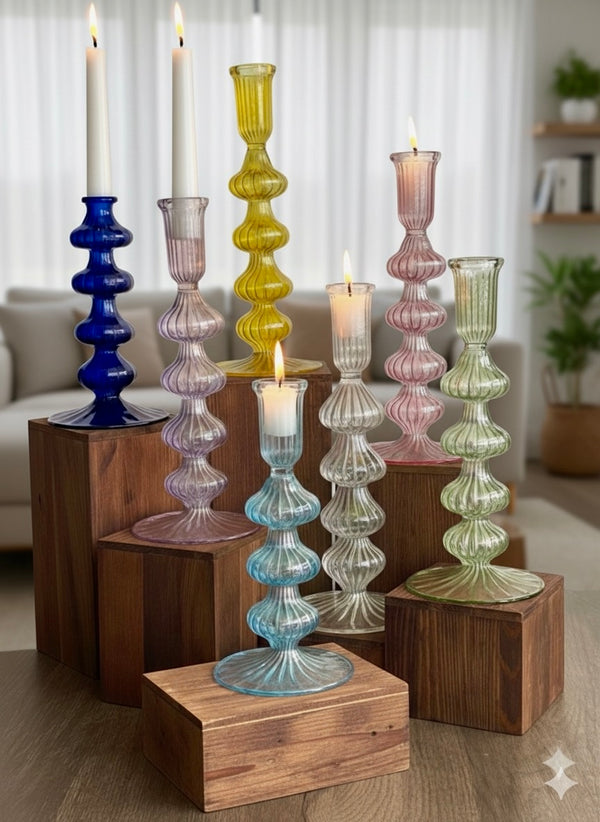 Handblown Small Accordion Candle Holders