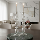 Handblown Pebble Candle Stick Holders Clear Iridescent Set of 2