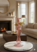 Handblown Sphere w/ Curved Shape  Swirl Glass Candle Stick