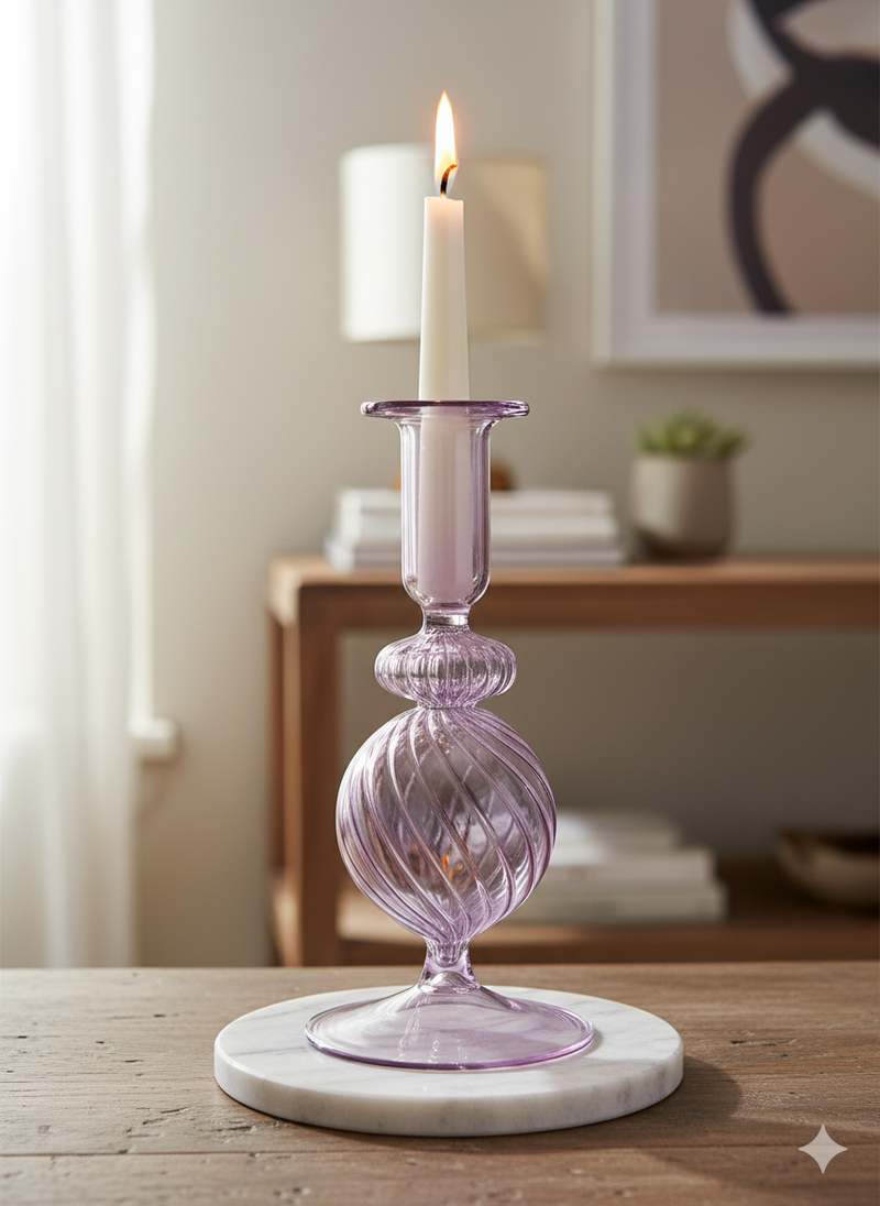 Handblown Spiral Globe Swirl Glass Candle Holders