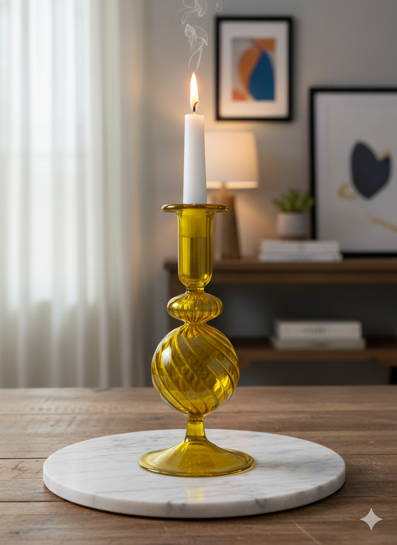 Handblown Spiral Globe Swirl Glass Candle Holders