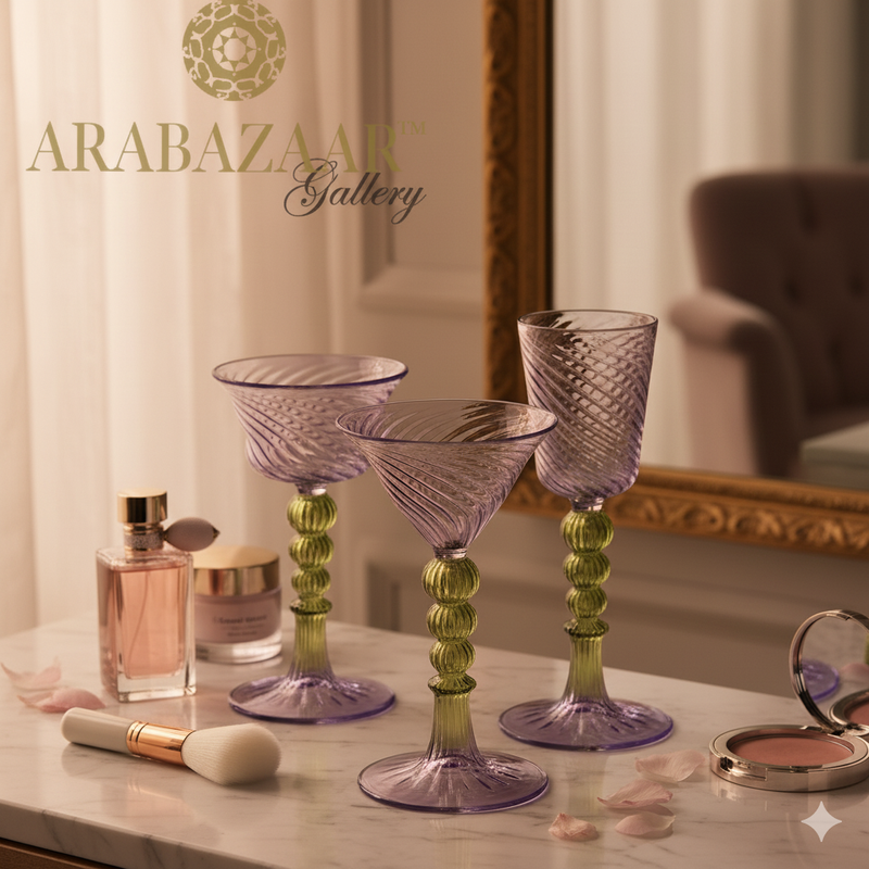 The Royal light Purple & Olive Goblet Swirl Glass (Set of 3)