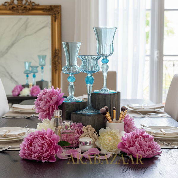 Egyptian Handblown Aqua Goblet Swirl Glass (Set of 3)