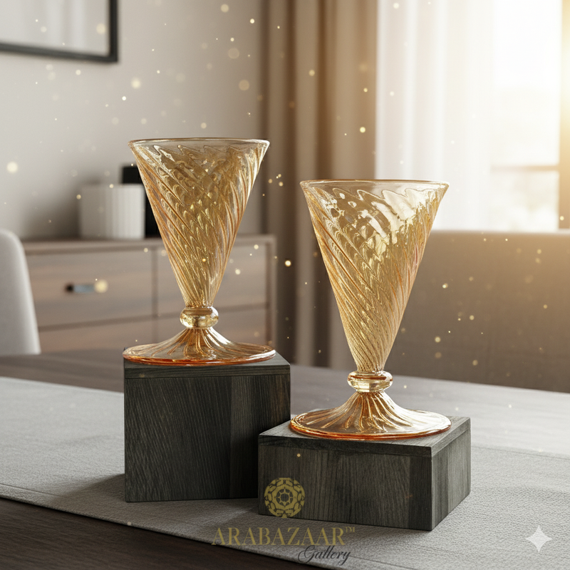 Egyptian Handblown Modern Drinking Swirl Glass  (Set of 2)