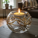 Egyptian Hand Blown Glass Tea Light Holder - Green & Clear Glass