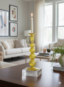 Hand Blown Swirl Glass Candle Holder: Colorful Puffed Design